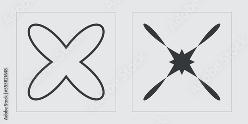 Collection of Y2K elements. Extraordinary Graphic Assets. Modern abstract forms. Stars  starburst . Vector illustration