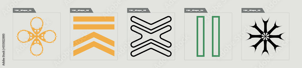 Set of Y2K style vectors of objects. Retro futuristic graphic ornaments. Modern abstract forms. Projects, posters, banners. Vector illustration Set of Y2K style vectors of objects. Retro futuristic graphic ornaments. Modern abstract forms. Projects, posters, banners. Vector illustration