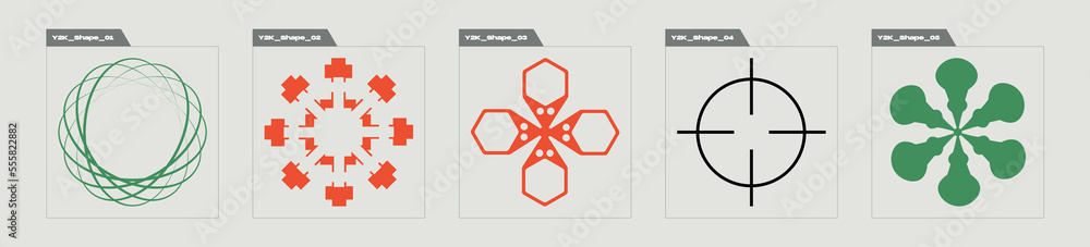 Set of Y2K style vectors of objects. Retro futuristic graphic ornaments. Templates for notes, posters. Projects, posters, banners. Vector illustration Set of Y2K style vectors of objects. Retro futuristic graphic ornaments. Templates for notes, posters. Projects, posters, banners. Vector illustration