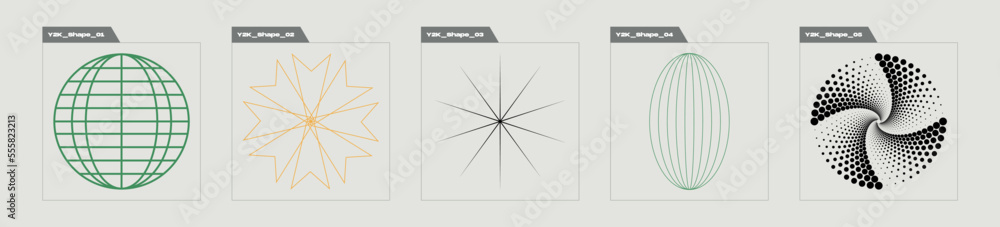Collection of Y2K elements. Rave psychedelic retro futuristic set. Modern abstract forms. Projects, posters, banners. Vector illustration Collection of Y2K elements. Rave psychedelic retro futuristic set. Modern abstract forms. Projects, posters, banners. Vector illustration