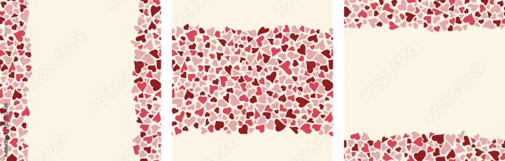 Set of vector seamless borders with hearts. Great for textile, packaging, scrapbook, greeting cards Set of vector seamless borders with hearts. Great for textile, packaging, scrapbook, greeting cards