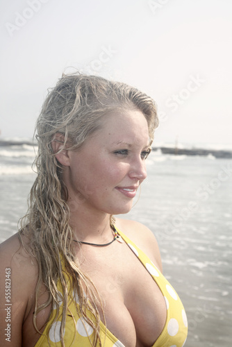 Portrait of Young Woman on Beach, Galveston Beach, Galveston, Texas, USA photo