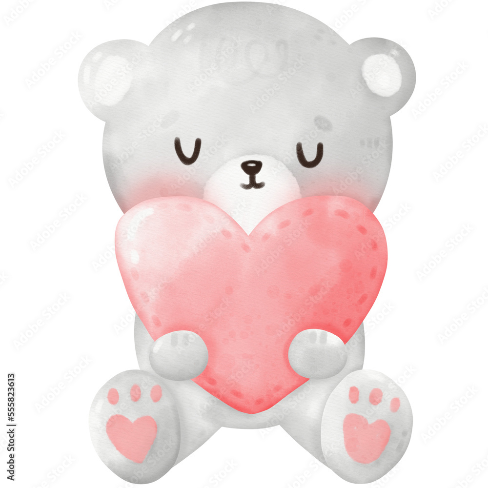 Obraz premium Cute sleeping bear and heart watercolor