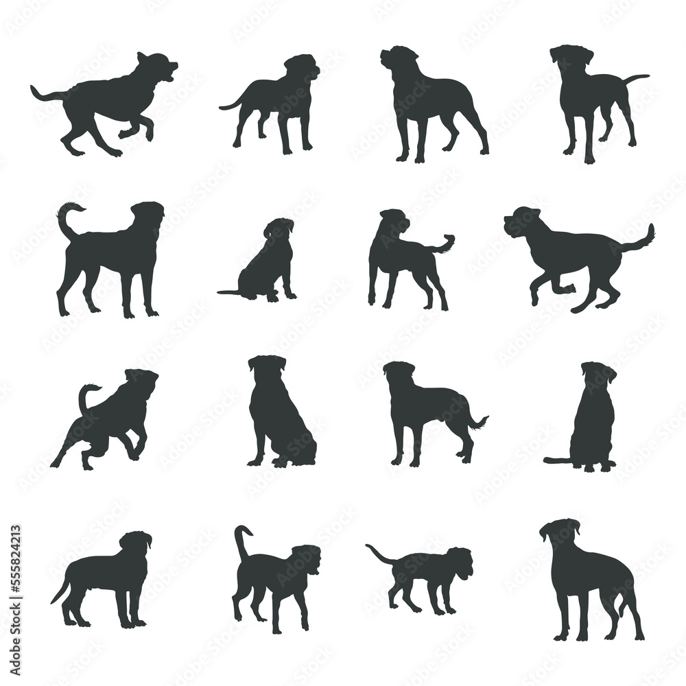 Rottweiler dog silhouettes, Rottweiler dog silhouette set.