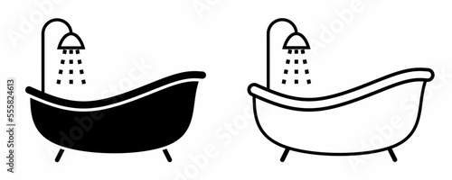 outline silhouette bathtub icon set isolated on white background