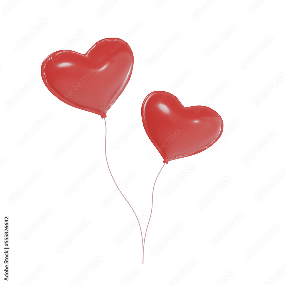 Balloons and Gift Box For Party. Valentine's Day Balloons 3D Rendering.