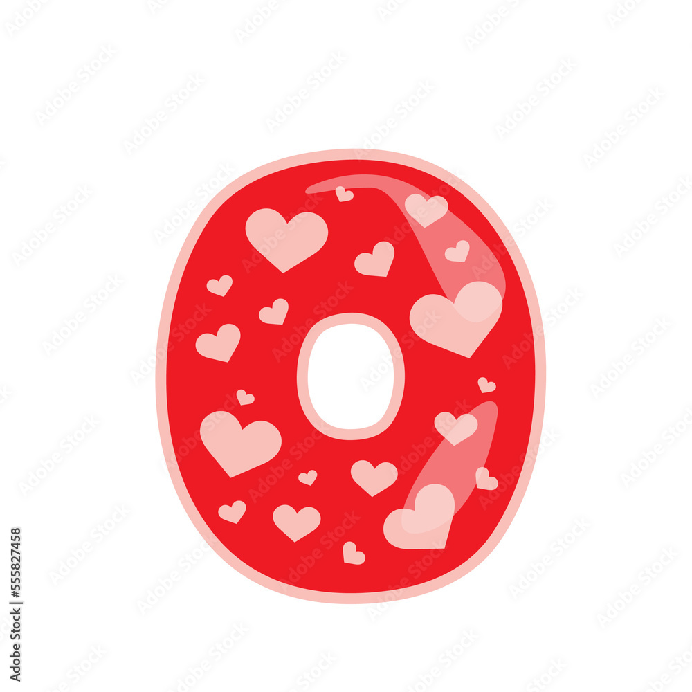 Obraz premium Zero alphabet number with heart valentine day