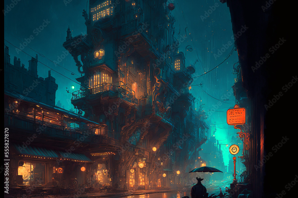 Fototapeta premium Lovely anime Cyberpunk City Painting. Generative AI 