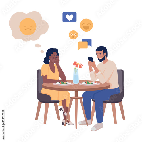 Internet addiction semi flat color vector characters. Editable figures. Full body people on white. Ignoring during date simple cartoon style illustration for web graphic design and animation
