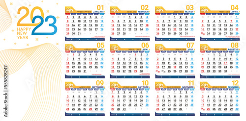 illustration of 2023 Calendar Hijri and Javanese concepts for office planner, Corporate design planner template. event calendar concept, minimal project catalogue, printable paper, Ready to printing 