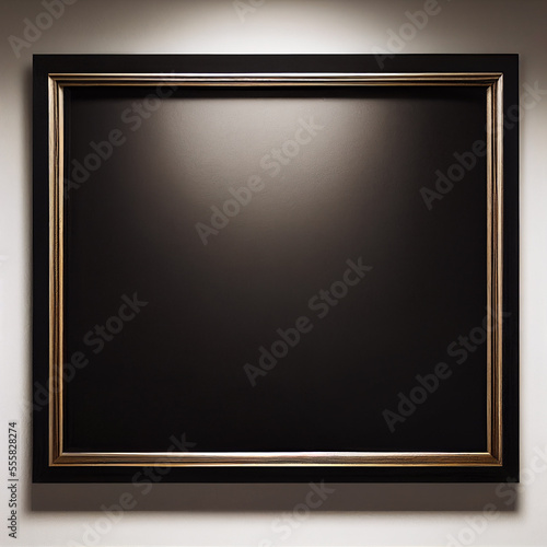black picture frame on a modern wall apaper, front view © surassawadee