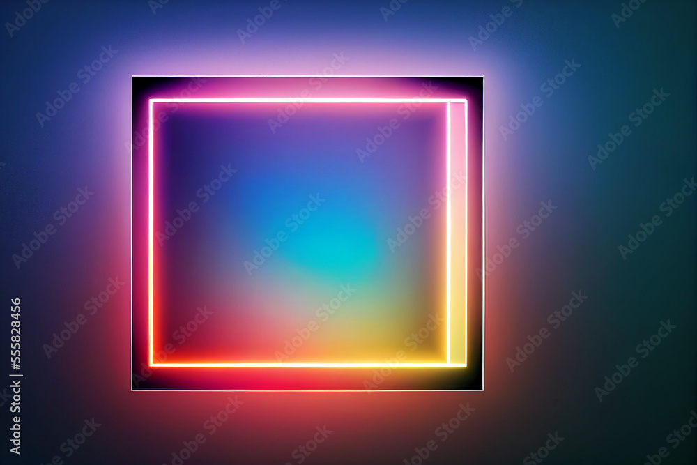Square rectangle picture frame with two tone neon color motion graphic on isolated black background Square rectangle picture frame with two tone neon color motion graphic on isolated black background