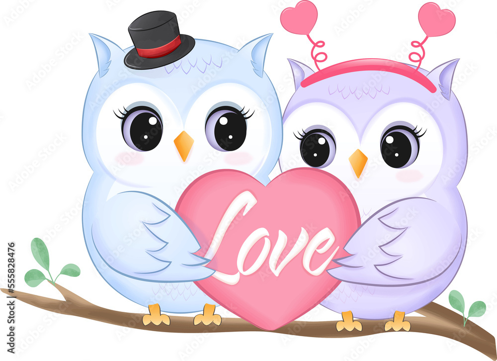 Fototapeta premium Cute Couple Owl valentine's day