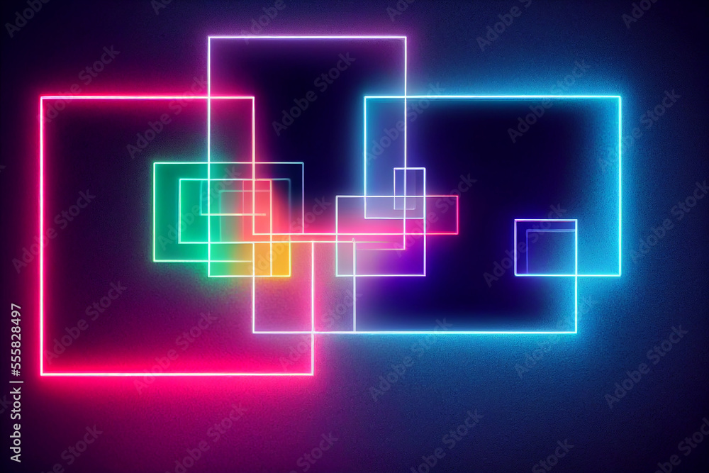Square rectangle picture frame with two tone neon color motion graphic on isolated black background Square rectangle picture frame with two tone neon color motion graphic on isolated black background