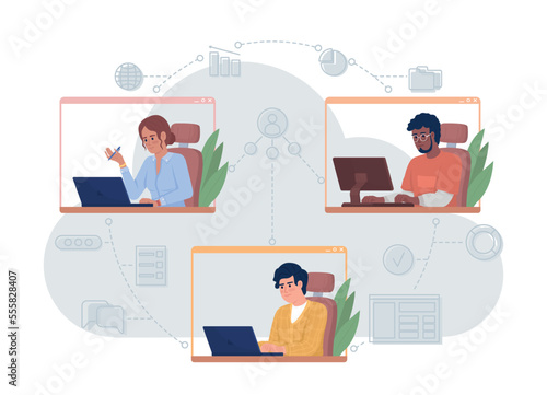Cloud storage flat concept vector illustration. Internet network. Editable 2D cartoon characters on white for web design. Sharing files. Database creative idea for website, mobile, presentation