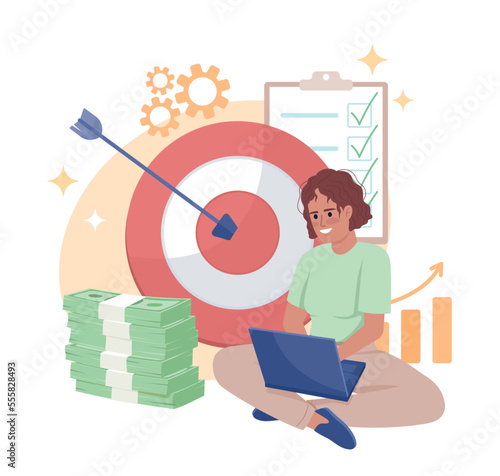 Successful businesswoman flat concept vector illustration. Improve financial success. Editable 2D cartoon character on white for web design. Creative idea for website, mobile, presentation