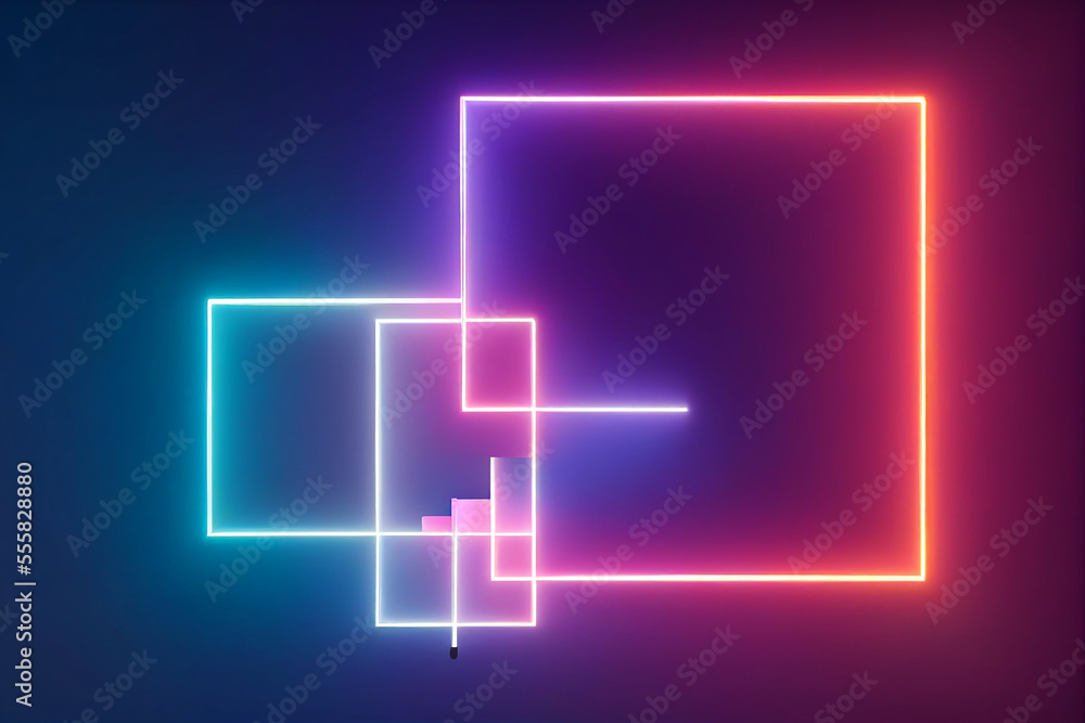 Square rectangle picture frame with two tone neon color motion graphic on isolated black background Square rectangle picture frame with two tone neon color motion graphic on isolated black background