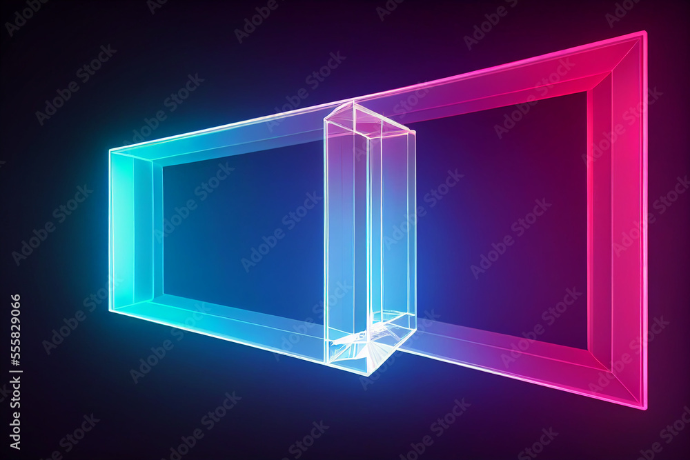 Square rectangle picture frame with two tone neon color motion graphic on isolated black background Square rectangle picture frame with two tone neon color motion graphic on isolated black background