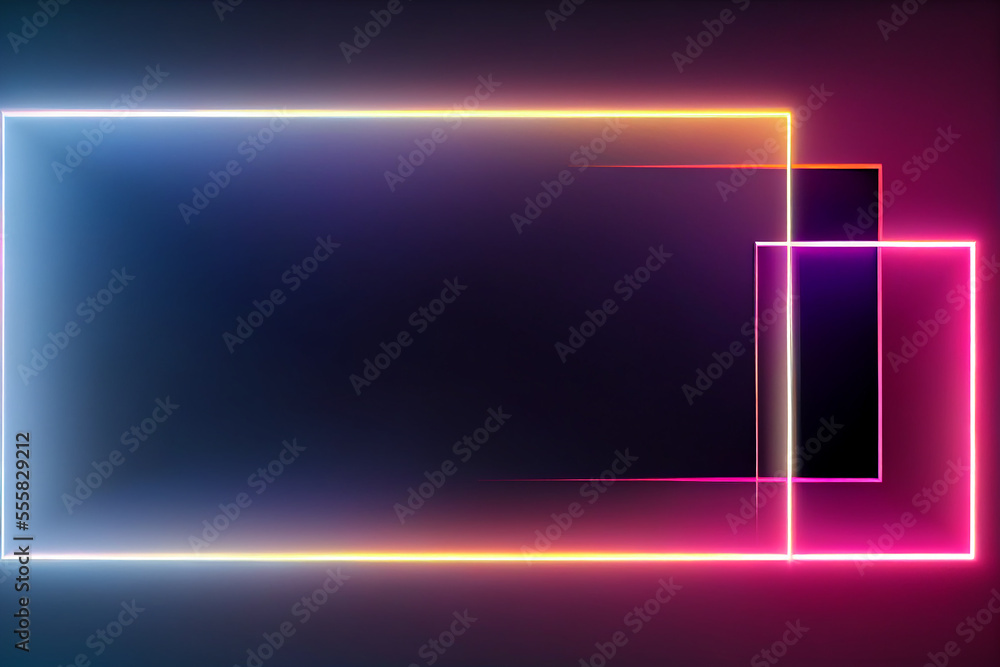 Square rectangle picture frame with two tone neon color motion graphic on isolated black background
