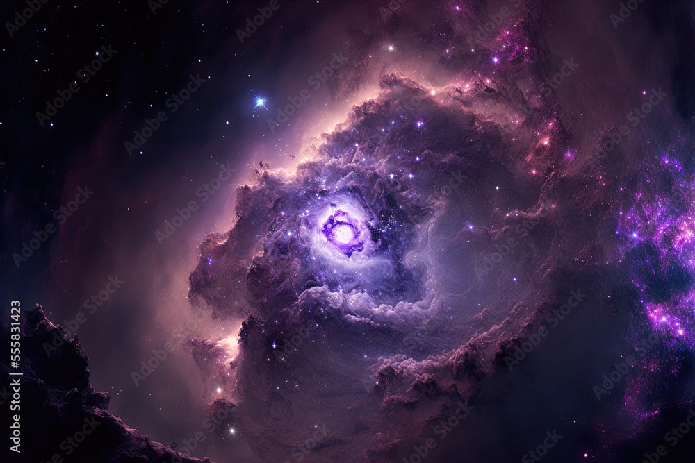 lovely purple The nebula universe is the scene. Generative AI