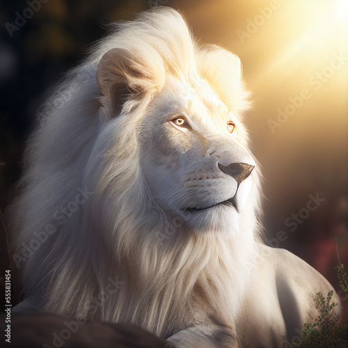 A portrait of a majestic white lion created with generative AI technology