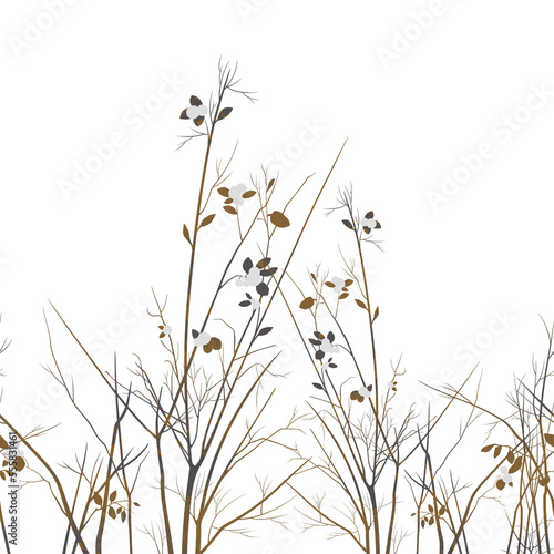 Autumn or winter bushes, branches and dry flowers and berries digital and watercolour mixed media seamless border. Endless rapport for packaging, textile, decoupage, wall-art 