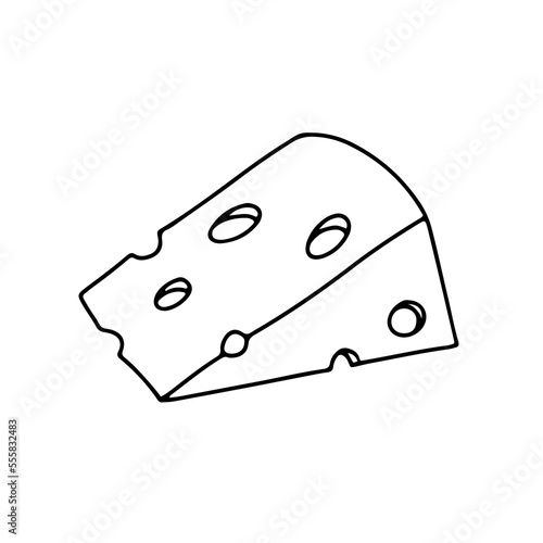 Vector cheese slice. Simple outline food and cooking illustration in doodle style isolated on white background