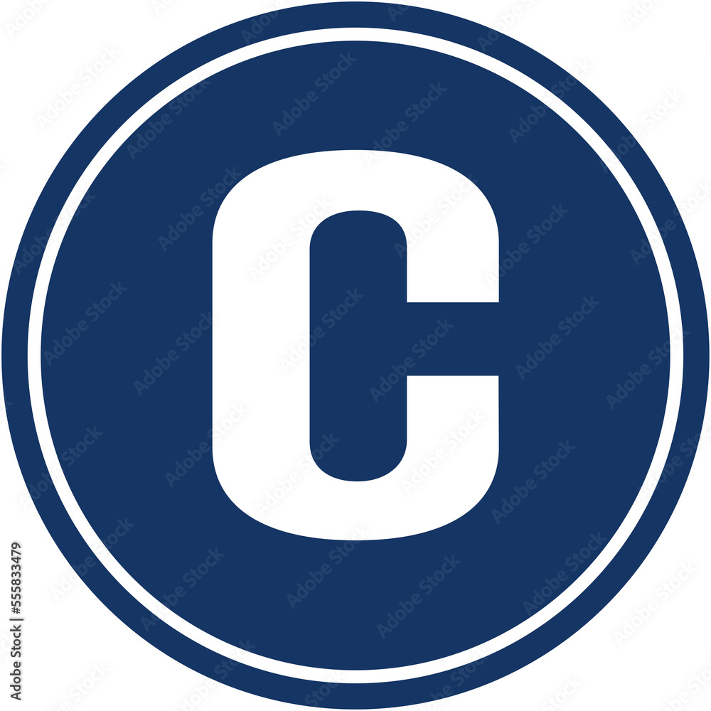 A circular sign in blue color displaying the letter C A circular sign in blue color displaying the letter C