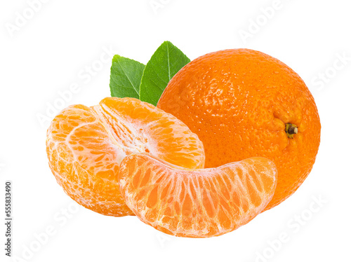 Fotografia Mandarin, tangerine citrus fruit with leaf isolated on transparent png