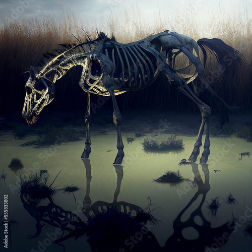 A skeleton horse in a swamp created with generative AI technology © Keyser the Red Beard