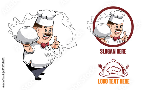 
the chef mascot with a happy look gives a fresh feel and enthusiasm to invite customers to enjoy the dishes that have been served