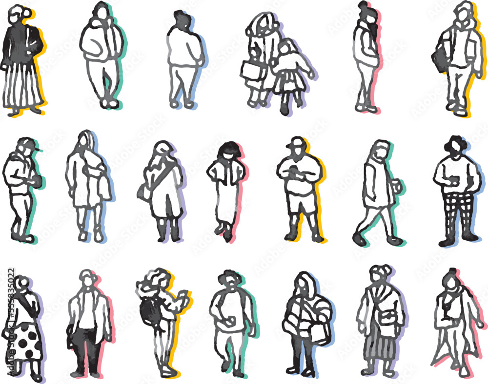 街の人々、大勢のセット。手描きのベクターデータ。 街の人々、大勢のセット。手描きのベクターデータ。