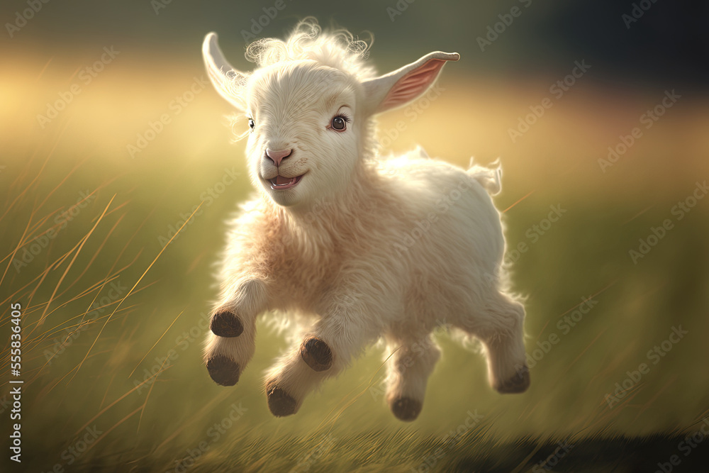 In The Summer, A Cute Little Goat Baby Is Running. Animal Farm 