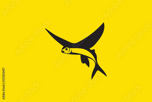 Minimal Awesome Trendy Professional Creative Fish Fly Icon Logo Design Template On Yellow Background
