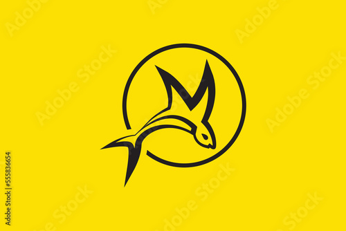 Minimal Awesome Trendy Professional Fish Fly Icon Logo Design Template On Yellow Background