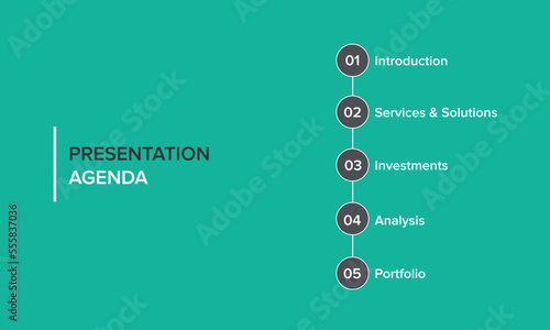 Agenda infographics template, presentation agenda. Vector template design. Editable template of presentation slide representing company agenda, meeting agenda.
