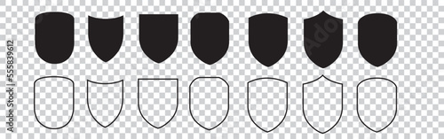 Set different shields icon set. Shield icons collection. Protect shield security icons. Design elements for concept of safety and protection. Badge quality symbol, sign, logo, emblem