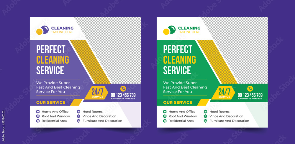 Corporate office and house cleaning service business promotion social media post or web banner template design. Housekeeping, wash, clean or repair service marketing flyer design template