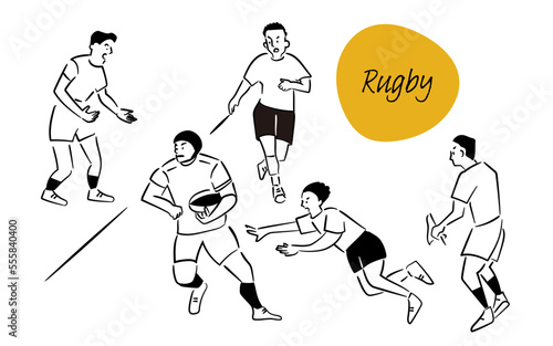 ラグビーを楽しむ男性のイラストセット
