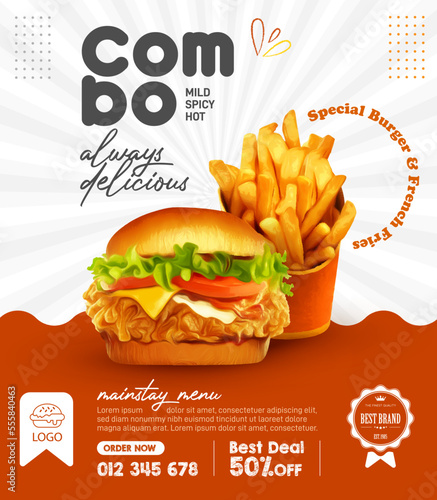 Food burger and french fries social media post design template