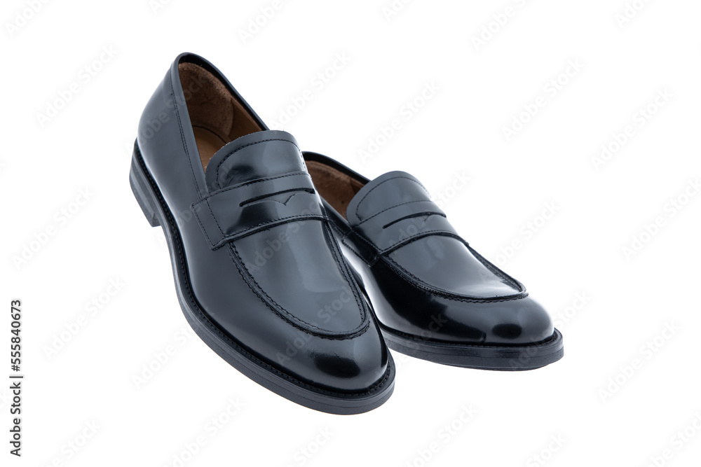 Black leather male shoes, isolated on white. Fashion concept Black leather male shoes, isolated on white. Fashion concept