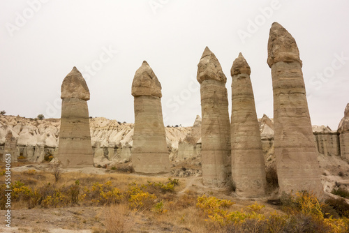 View of Cappadocia. Turkey. A geological formation consisting of volcanic tuff with cave dwelling. Cave monastery in Goreme Central Anatolia.