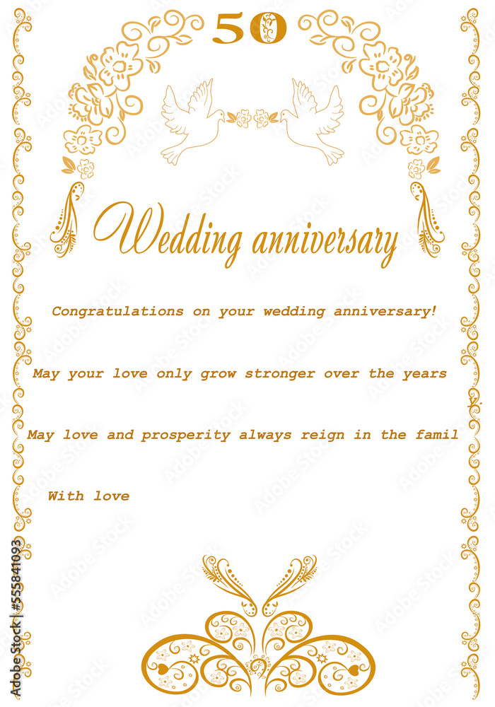 50th wedding anniversary card for greetings and writing text Golden