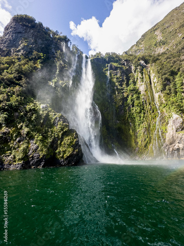 Stirling Falls in milford sound  high quality with small overcast views . High quality photo