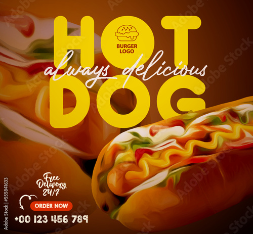 Tasty hot dog social media templates for promotions on the Food menu