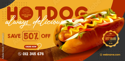 Tasty hot dog banner templates for promotions on the Food menu