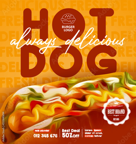 Tasty hot dog social media templates for promotions on the Food menu photo