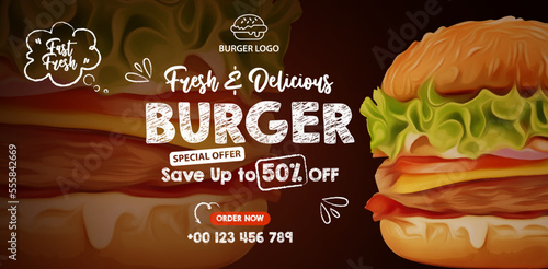 Fresh and delicious homemade beef burger social media banner