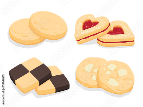 Assorted traditional butter cookies, checkboard cookie, Heart shape jam cookie, almond cookie