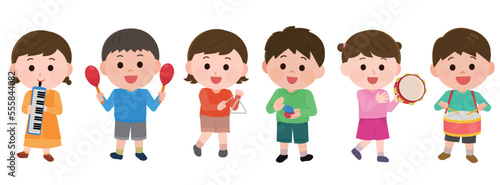 色々な楽器を演奏する子どもたち　演奏会　イラスト